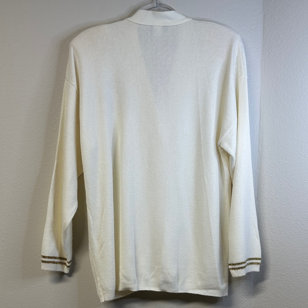 80s Vintage Bay Point Threads Knit Cardigan Gold Embroidered Nautical Crest M - Picture 7 of 7